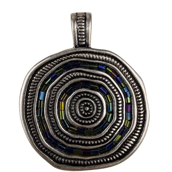 Silver Tone Magnetic Reversible Pendant Jewelry Multi-Color Glass Bead Circular - Picture 1 of 6